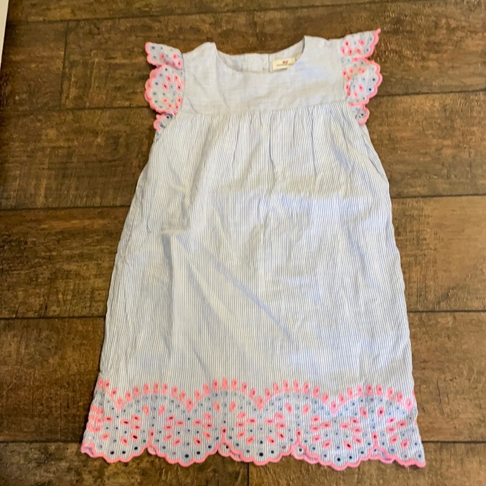 Vineyard Vines shirt sleeve pink and blue dress